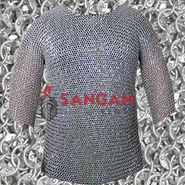 SANGAMSTEELCRAFT Full Sleeve Hubergion Shirt Round Riveted with Flat Warser Chainmail Shirt 9 mm 